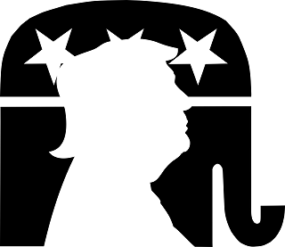 The Republican elephant logo, containing a silhouette of former President Trump.