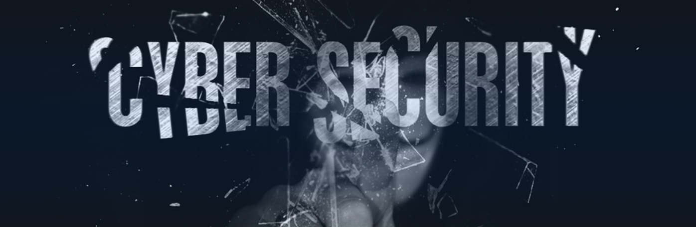 Man breaking glass with one finger, the word Cybersecurity superimposed; image by TheDigitalArtist, via Pixabay.com.
