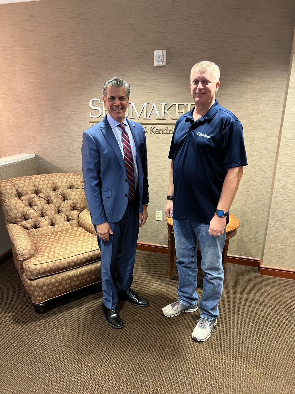 Shumaker Partner Steve Berman, with Veteran Andrew Boutilier, who he helped with pro bono coverage. Image courtesy of Shumaker.