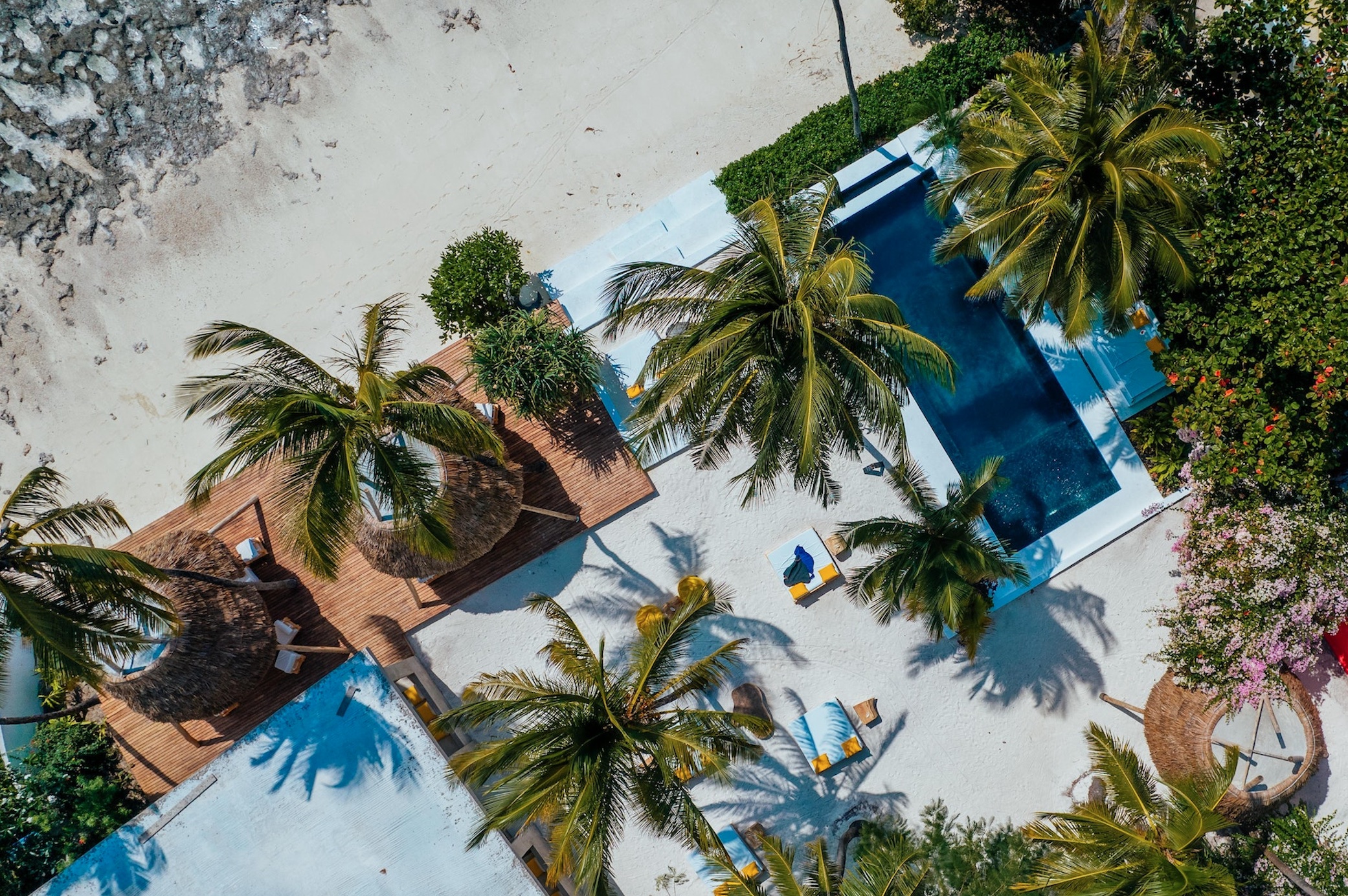 Aerial view of beach house; image by Keegan Checks, via Pexels.com.
