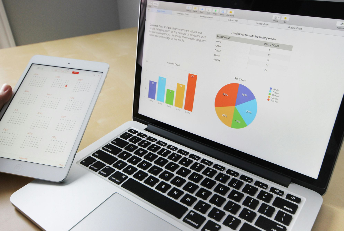 Laptop with graphs on screen; image by Pixabay.com, via Pexels.com.